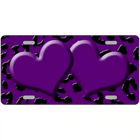 Purple Black Cheetah Purple Center Hearts Metal Novelty License Plate 24" x 12" (LLP)