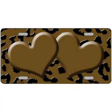 Brown Black Cheetah Brown Center Hearts Metal Novelty License Plate 24" x 12" (LLP)