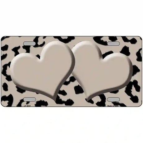 Tan Black Cheetah Tan Center Hearts Metal Novelty License Plate 24" x 12" (LLP)