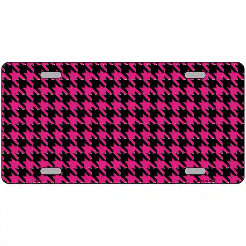 Pink Black Houndstooth Metal Novelty License Plate 24" x 12" (LLP)