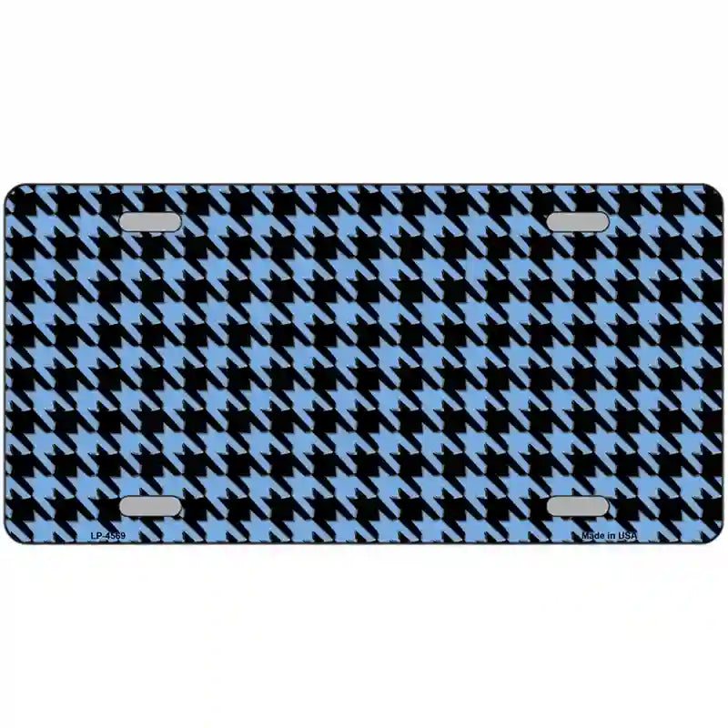 Light Blue Black Houndstooth Metal Novelty License Plate 24" x 12" (LLP)