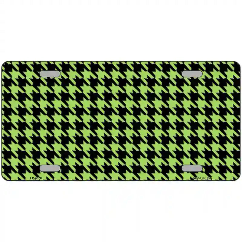 Lime Green Black Houndstooth Metal Novelty License Plate 24" x 12" (LLP)