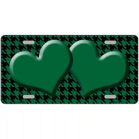 Green Black Houndstooth Green Center Hearts Metal Novelty License Plate 24" x 12" (LLP)