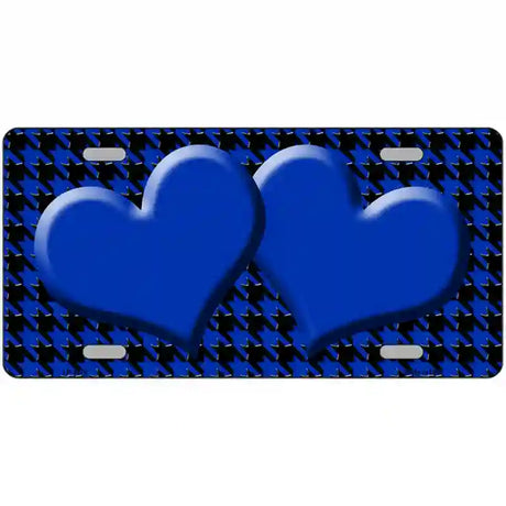 Blue Black Houndstooth Blue Center Hearts Metal Novelty License Plate 24" x 12" (LLP)