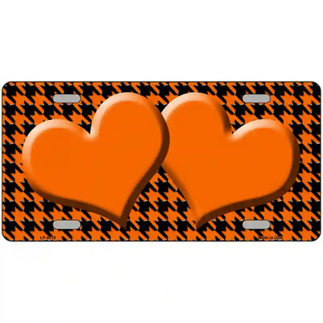 Orange Black Houndstooth Orange Center Hearts Metal Novelty License Plate 24" x 12" (LLP)