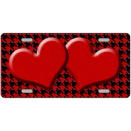 Red Black Houndstooth Red Center Hearts Metal Novelty License Plate 24" x 12" (LLP)