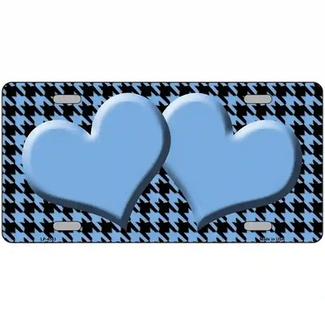 Light Blue Black Houndstooth Light Blue Center Hearts Metal Novelty License Plate 24" x 12" (LLP)