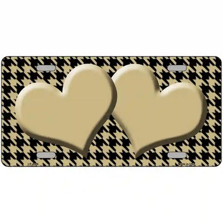 Gold Black Houndstooth Gold Center Hearts Metal Novelty License Plate 24" x 12" (LLP)