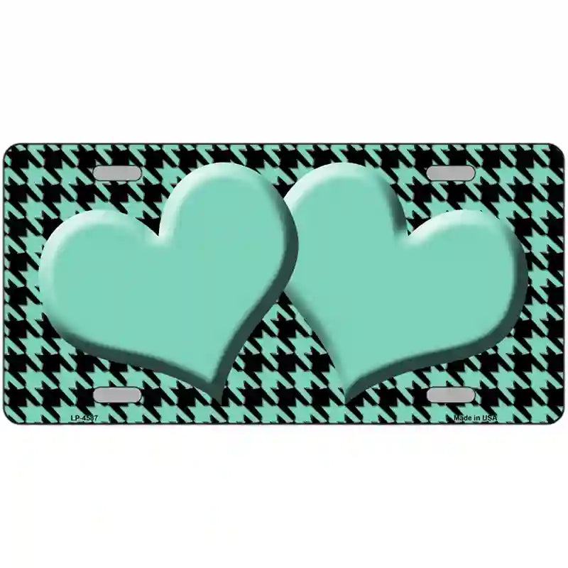 Mint Black Houndstooth Mint Center Hearts Metal Novelty License Plate 24" x 12" (LLP)