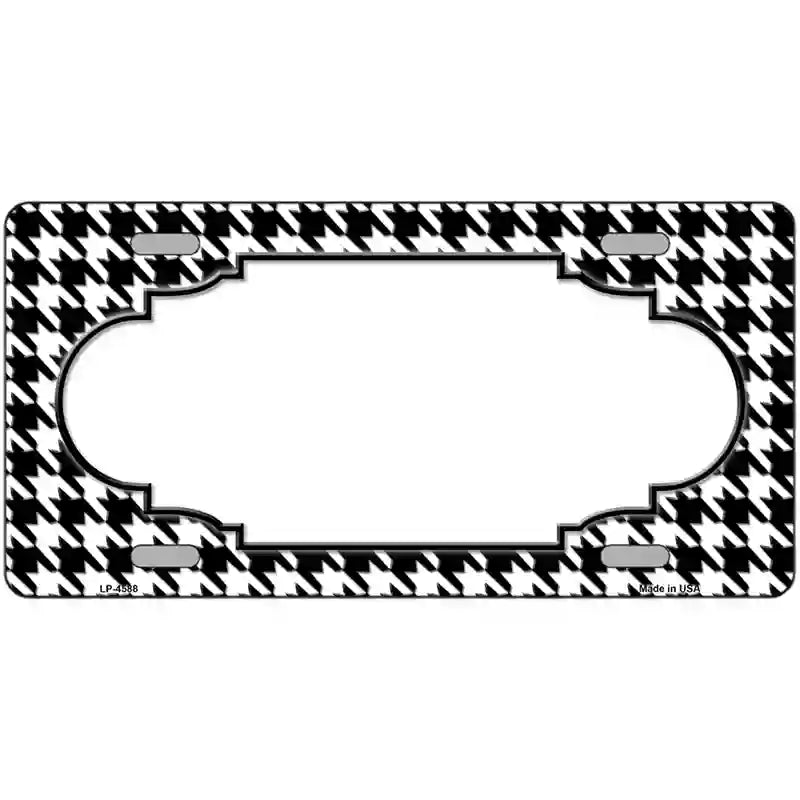 White Black Houndstooth Scallop Center Metal Novelty License Plate 24" x 12" (LLP)