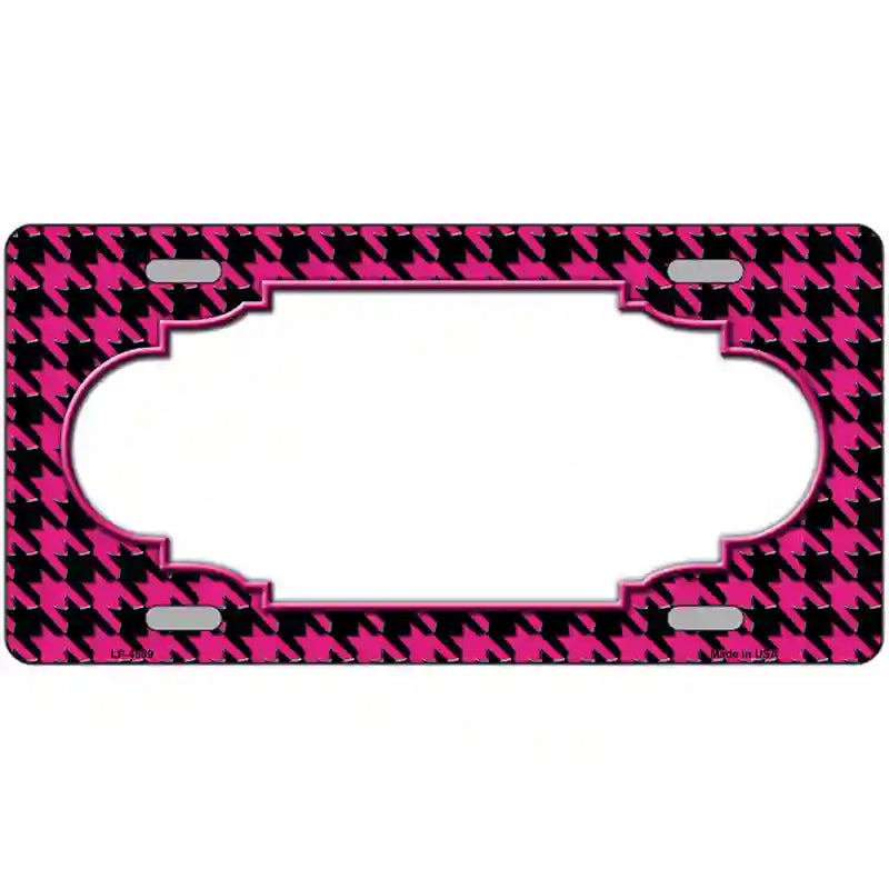 Pink Black Houndstooth Scallop Center Metal Novelty License Plate 24" x 12" (LLP)