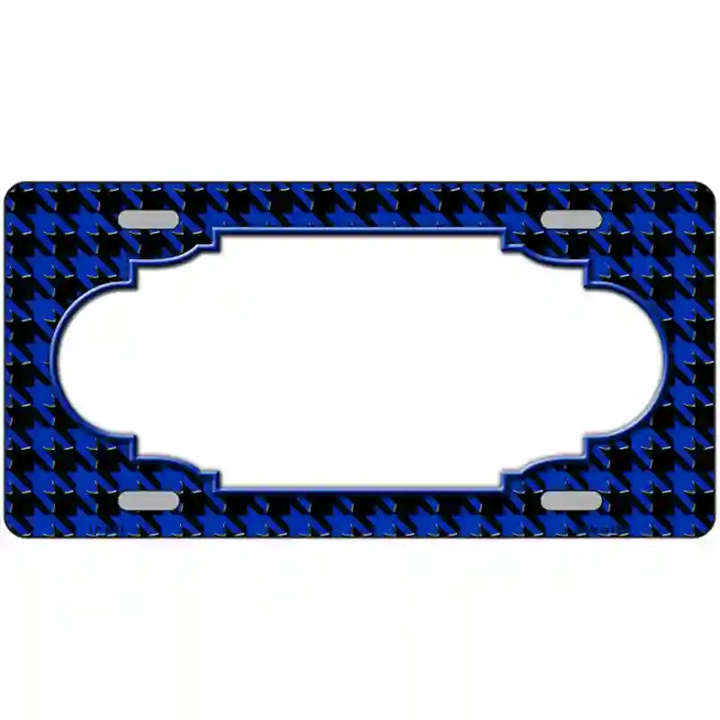 Blue Black Houndstooth Scallop Center Metal Novelty License Plate 24" x 12" (LLP)