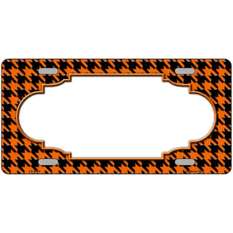 Orange Black Houndstooth Scallop Center Metal Novelty License Plate 24" x 12" (LLP)