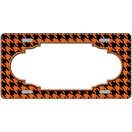 Orange Black Houndstooth Scallop Center Metal Novelty License Plate 24" x 12" (LLP)