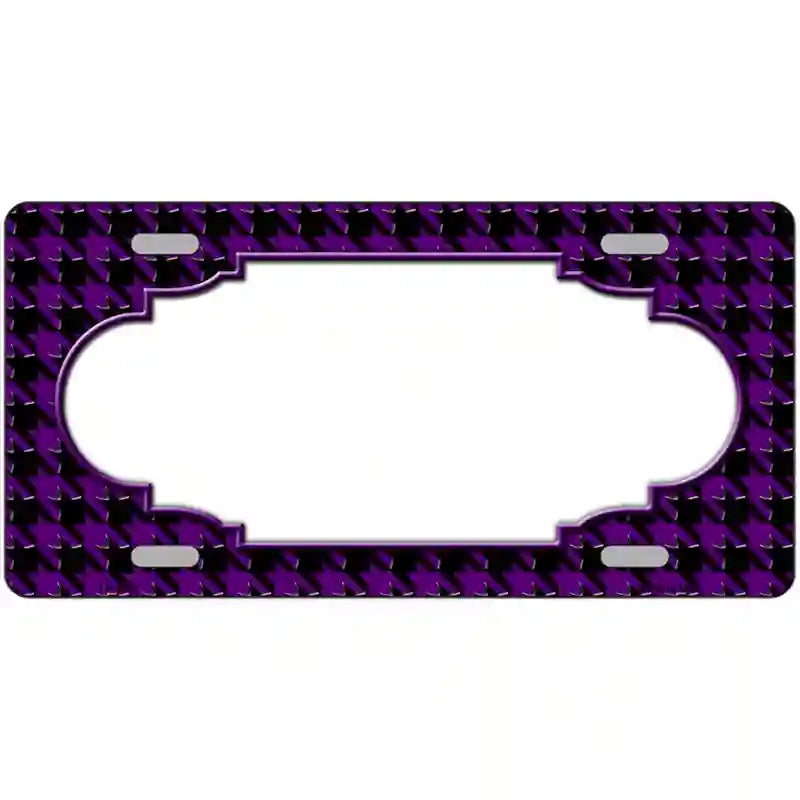 Purple Black Houndstooth Scallop Center Metal Novelty License Plate 24" x 12" (LLP)