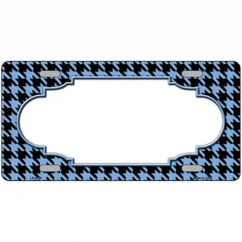 Light Blue Black Houndstooth Scallop Center Metal Novelty License Plate 24" x 12" (LLP)