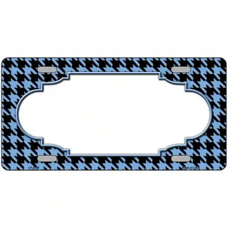 Light Blue Black Houndstooth Scallop Center Metal Novelty License Plate 24" x 12" (LLP)