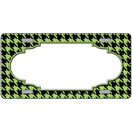 Lime Green Black Houndstooth Scallop Center Metal Novelty License Plate 24" x 12" (LLP)