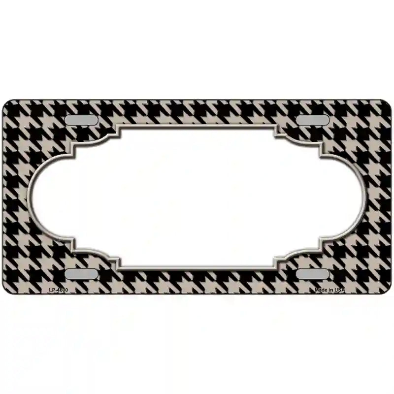 Tan Black Houndstooth Scallop Center Metal Novelty License Plate 24" x 12" (LLP)