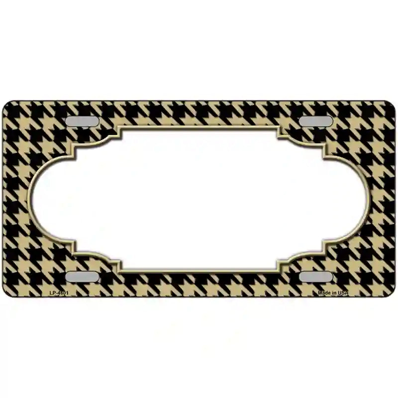 Gold Black Houndstooth Scallop Center Metal Novelty License Plate 24" x 12" (LLP)