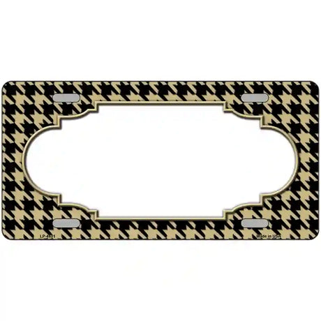 Gold Black Houndstooth Scallop Center Metal Novelty License Plate 24" x 12" (LLP)