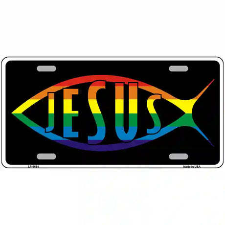 Jesus Fish Rainbow Metal Novelty License Plate 24" x 12" (LLP)