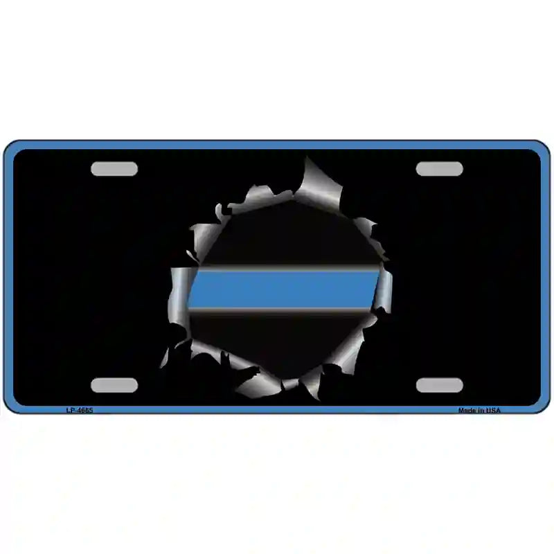 Thin Blue Line Bullet Hole Metal Novelty License Plate 24" x 12" (LLP)