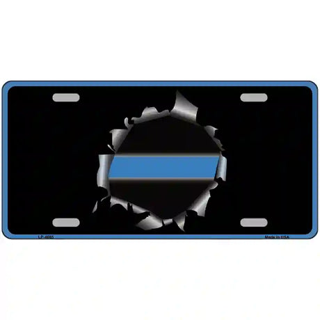 Thin Blue Line Bullet Hole Metal Novelty License Plate 24" x 12" (LLP)