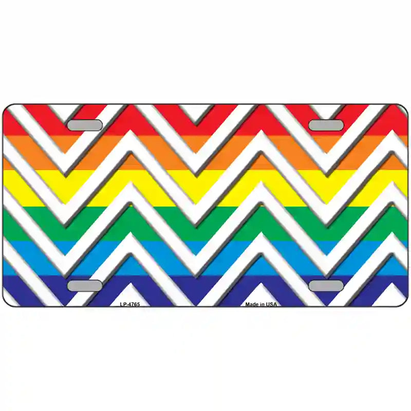 Rainbow White Chevron Metal Novelty License Plate 24" x 12" (LLP)