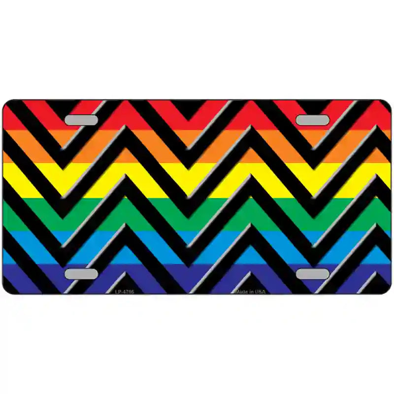 Rainbow Black Chevron Metal Novelty License Plate 24" x 12" (LLP)