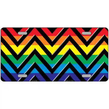 Rainbow Black Chevron Metal Novelty License Plate 24" x 12" (LLP)