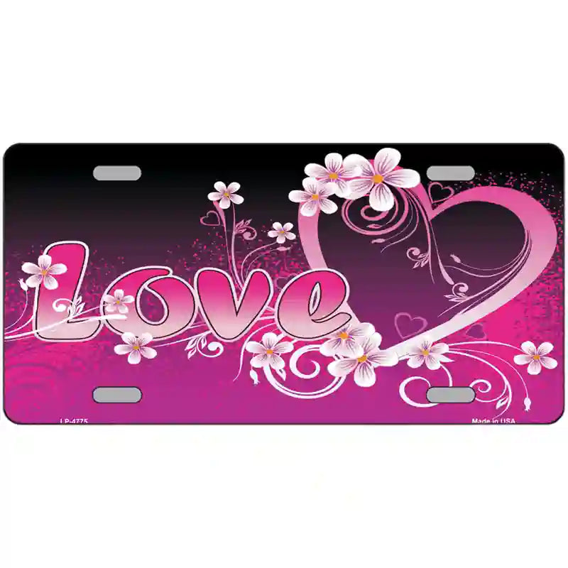 Love Heart And Flowers Metal Novelty License Plate 24" x 12" (LLP)