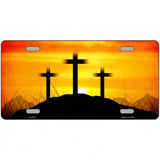 Three Crosses Sunset Metal Novelty License Plate 24" x 12" (LLP)