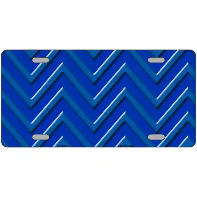 Blue Light Blue Chevron Metal Novelty License Plate 24" x 12" (LLP)