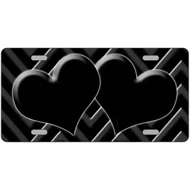 Black Light Black Chevon Heart Center Metal Novelty License Plate 24" x 12" (LLP)