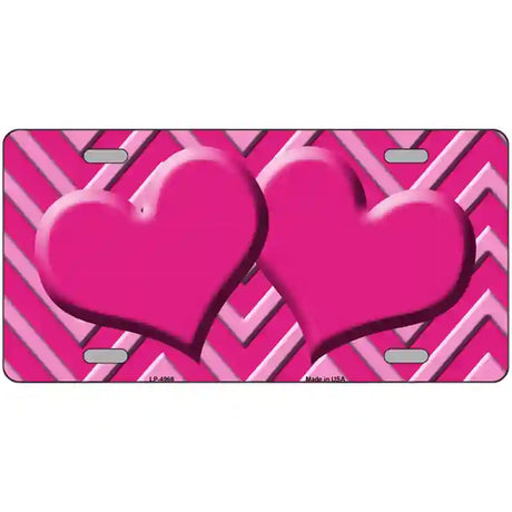 Pink Light Pink Heart Chevron Metal Novelty License Plate 24" x 12" (LLP)