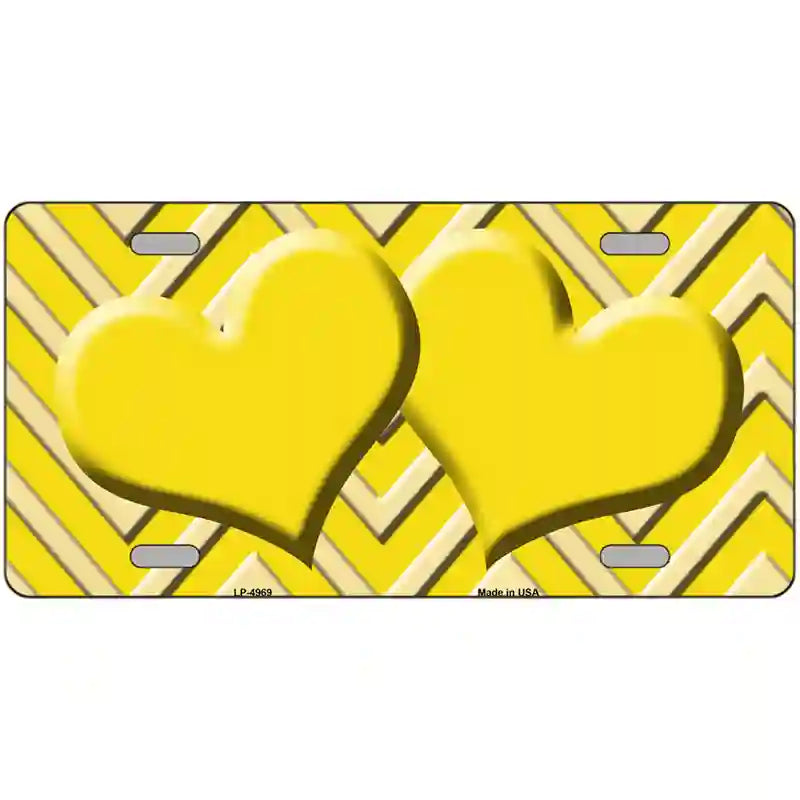 Yellow Light Yellow Heart Chevron Metal Novelty License Plate 24" x 12" (LLP)