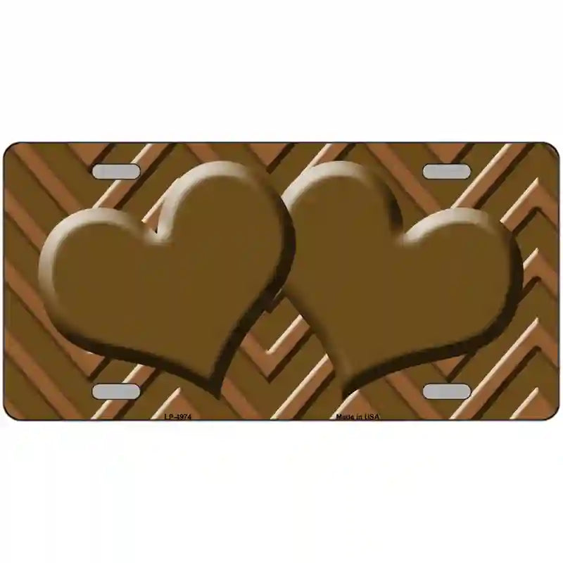 Brown Light Brown Heart Chevron Metal Novelty License Plate 24" x 12" (LLP)