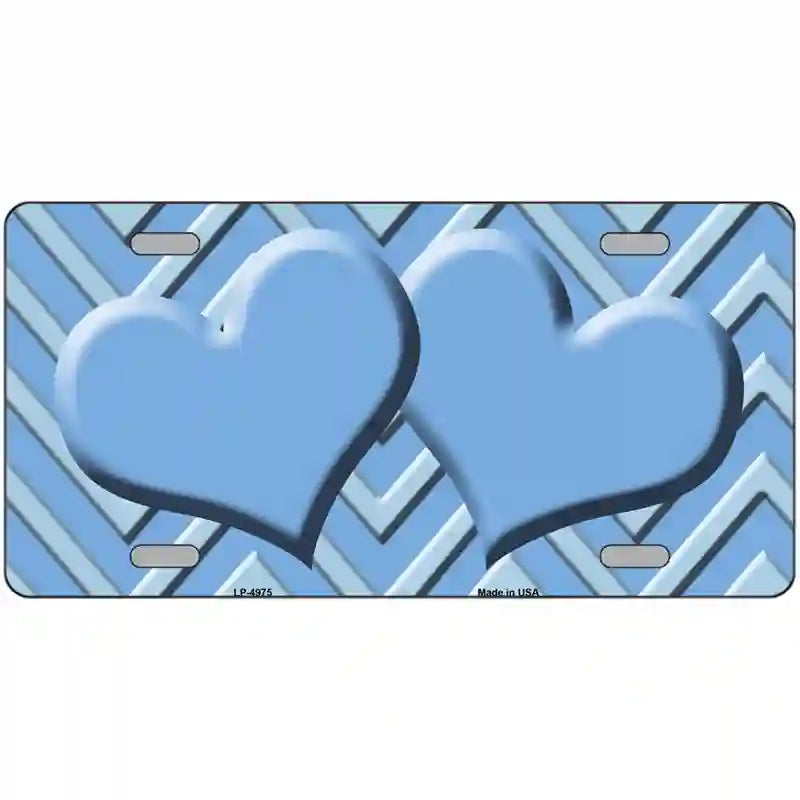 Light Blue Lighter Blue Heart Chevron Metal Novelty License Plate 24" x 12" (LLP)