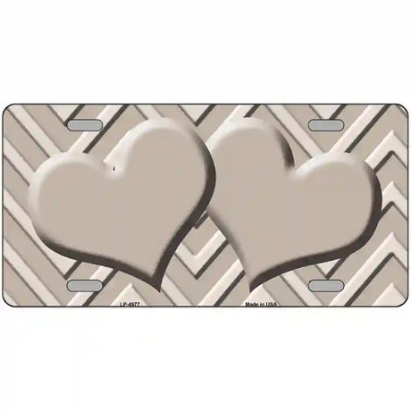 Tan Light Tan Heart Chevron Metal Novelty License Plate 24" x 12" (LLP)