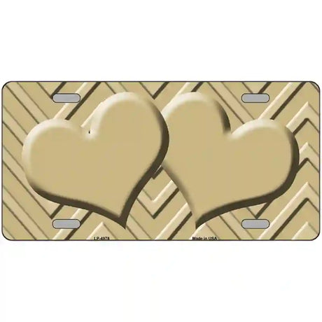 Gold Light Gold Heart Chevron Metal Novelty License Plate 24" x 12" (LLP)