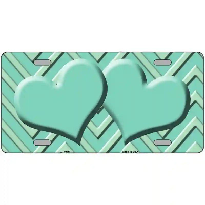 Mint Light Mint Heart Chevron Metal Novelty License Plate 24" x 12" (LLP)