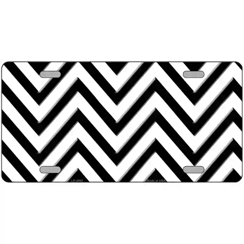 White Black Chevron Metal Novelty License Plate 24" x 12" (LLP)