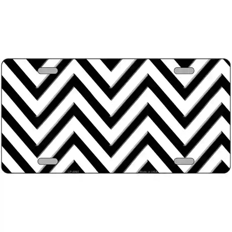 White Black Chevron Metal Novelty License Plate 24" x 12" (LLP)