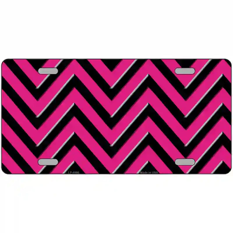 Pink Black Chevron Metal Novelty License Plate 24" x 12" (LLP)