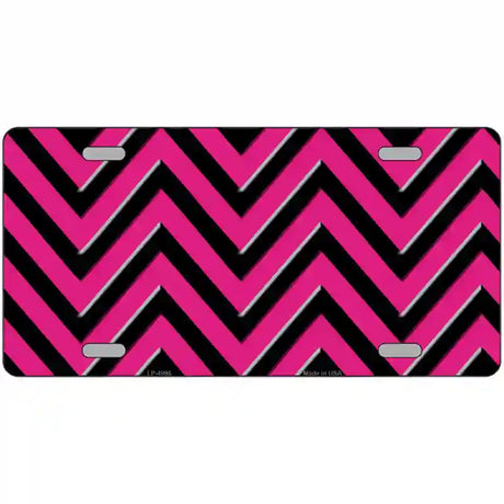 Pink Black Chevron Metal Novelty License Plate 24" x 12" (LLP)