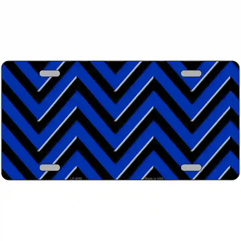 Blue Black Chevron Metal Novelty License Plate 24" x 12" (LLP)