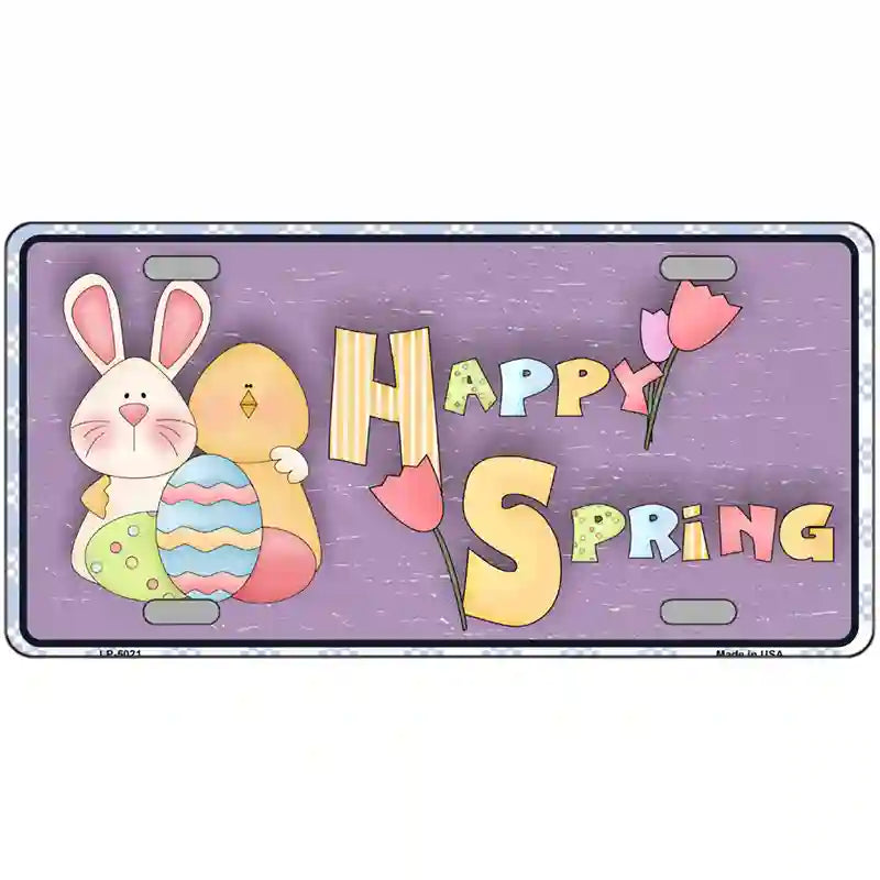 Happy Spring Purple Metal Novelty License Plate 24" x 12" (LLP)