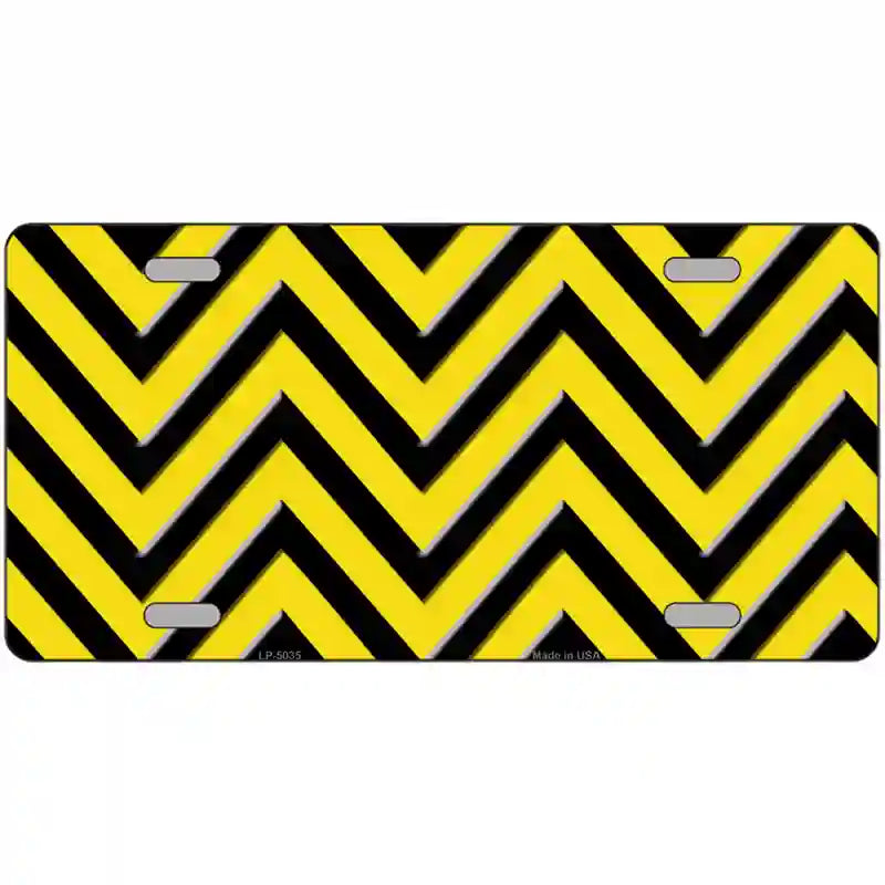 Yellow Black Chevron Metal Novelty License Plate 24" x 12" (LLP)