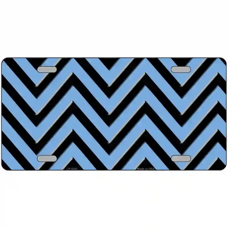 Light Blue Black Chevron Metal Novelty License Plate 24" x 12" (LLP)